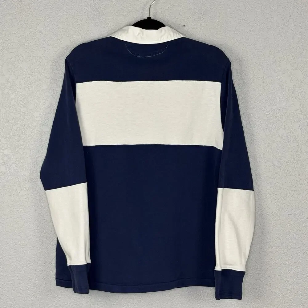 Vintage Polo Ralph Lauren Mens Custom Fit Rugby Shirt Blue White Striped Size M